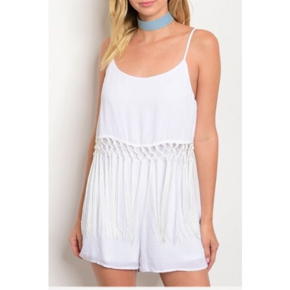 Pants - X CLEARANCE X White Sleeveless Fringe Romper